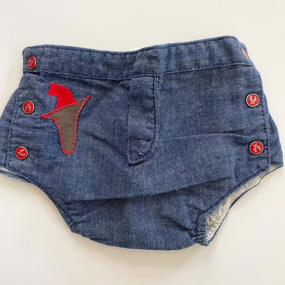 Vintage 60s Red Bandana Western Shirt Chambray Diaper Cover Set 2PC Americana